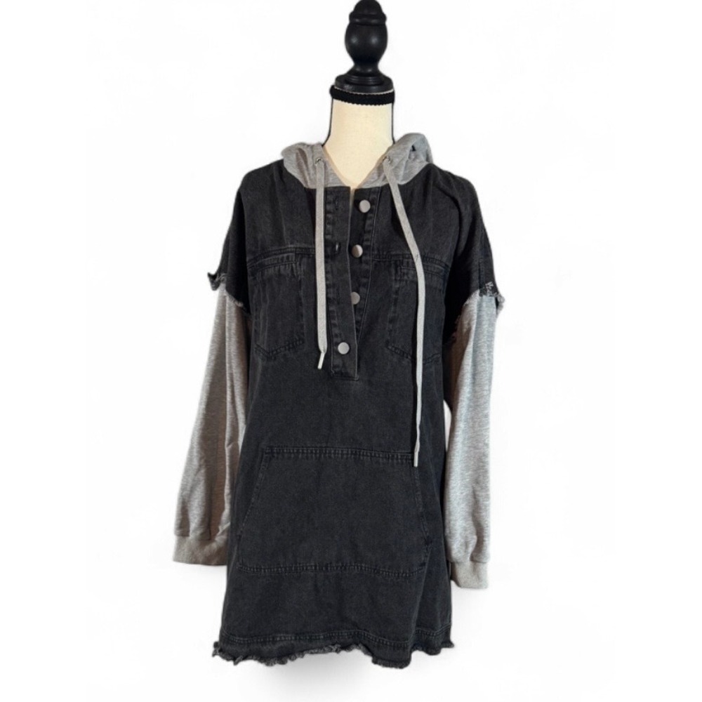 NEW BIBi Grunge Streetwear Mixed Media Hoodie Dress Oversized Sz  M